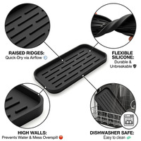 Plateau de drainage en silicone de qualité alimentaire, plateau organisateur en silicone en gros, support étanche pour savon et éponge pour évier de cuisine