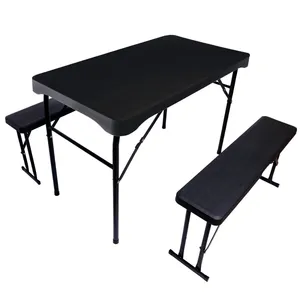 Moon black double table and chair set tavoli e panche da birra tavolo e sedie da esterno pannello in plastica HDPE verniciato a polvere finito