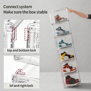 Caja de Zapatos Transparente Apilable Magnética de Plástico con Apertura Lateral Plegable, Personalizable con Logotipo OEM, para Almacenamiento de Zapatillas - Product Image 4
