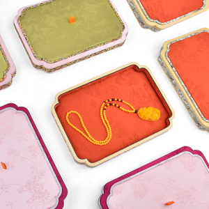 Jinsky Palace Lidded Jewelry Tray Silk Jacquard Fabric Jewelry Organizer Dustproof Display Tray for <b>Ring</b> Bracelet <b>Necklace</b> - Product Image 4