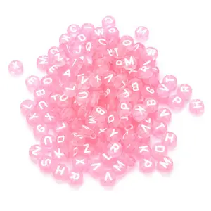 4x7mm 100Pcs Pink Flat Round Acrylic letter Beads 26 Alphabet