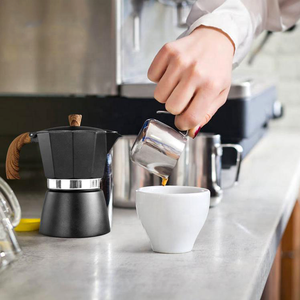 Cafetière <span class=keywords><strong>Moka</strong></span> en métal aluminium noir avec poignée Cafetière expresso - Product Image 4