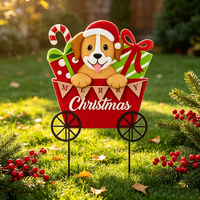 Insegna Metallica 3D Artigianale a Forma di Carretto Festivo con Cani, Decorazione Natalizia per Portico Anteriore e Ingresso