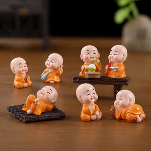 Figurines de dessin animé Shaolin vilain quatre bouddhisme petit moine Mini résine artisanat poupées pour jardin bureau ornement décoration de la maison - Product Image 1