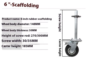 Anpassbare 6-Zoll-schwere Universal-Gummi-Lenk rollen mit brems verstellbarer Gerüsts ch raube, beweglich 1 Jahr Garantie - Product Image 6