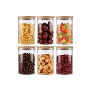8 oz High Borosilicate Kitchen Glass Storage <b>Jars</b> Set with Airtight Wooden Bamboo Lid - Product Image 1