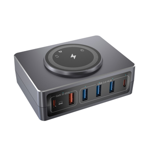 Station d'accueil 65W GaN Hub 3.0 Combo avec chargeur rapide PD 15W sans fil, USB 3.0 5 Gbps, protection ignifuge pour téléphone portable et ordinateur portable - Product Image 1