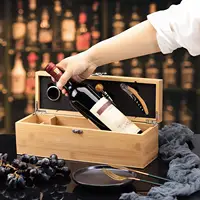 Boîte à vin en bambou à clapet en bois personnalisable, vin rouge unique avec boîte cadeau doublée