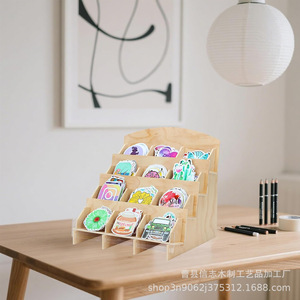 Wooden Multi Tiered <b>Shelf</b> 4 Layers For Stickers Cards Badges <b>Desktop</b> Organizer Storage Display Rack - Product Image 1