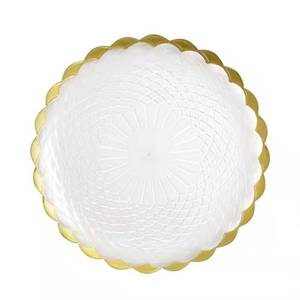Plato de cena, platos de cargador de plástico transparente con borde ondulado dorado, plato transparente para boda - Product Image 4
