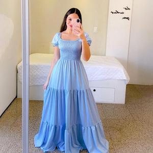 Summer and Fashion Women's High Waist Elegant Short Sleeve Long <strong>Dress</strong> - Product Image 3