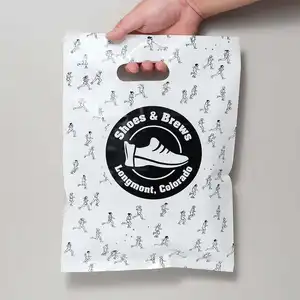 Personalizado em forma de U alça shoppingbag LDPE/HDPE com logotipo plástico embalagem presente saco reutilizável roupas sapato saco Mylar embalagem saco