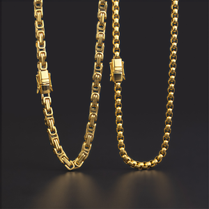 Baixo Preço 4 Pcs Set Moda Homens 18k Banhado A Ouro Aço Inoxidável Bizantino <span class=keywords><strong>Link</strong></span> Colar Impermeável Chunky Cadeia - Product Image 3