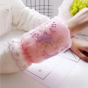 Manches en dentelle double couche de style coréen pour femmes, protège-manches roses anti-taches pour adultes, manches courtes pour doudoune - Product Image 1