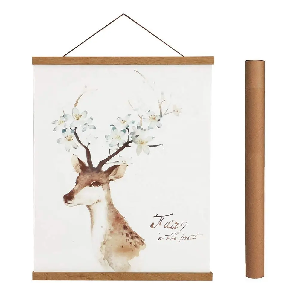 PPF-1006,Teak Wood Poster Frame Magnetic Poster Frame Hanger for Photo Picture Canvas Artwork Wall Hanging With Rope