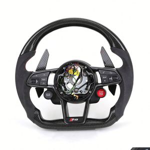 Volant personnalisé avec bouton de démarrage, en cuir perforé et fibre de carbone, pour <span class=keywords><strong>Audi</strong></span> A3 A4 A5 A6 C7 B9 RS3 RS5 RS6 RS7 C8 S4 - Product Image 1