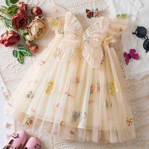 Robe de princesse en maille brodée florale pour enfants, avec bretelles et manches volantées, tutu moelleux, robe de soirée décontractée pour filles, vente en gros - Product Image 4