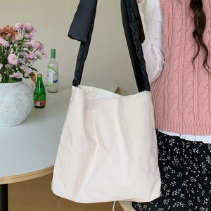 <b>Canvas</b> Shoulder <b>Bag</b> Off White <b>Large</b> Capacity Bow Design Everyday Use Spring 2024 - Product Image 1