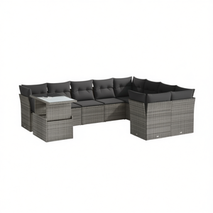 Gray Pe Rattan Garden <b>Sofa</b> <b>Set</b> With Tempered Glass Outdoor Furniture Contemporary Design - Product Image 1