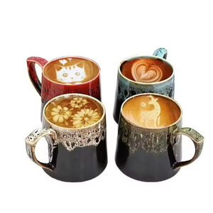 แก้วกาแฟเซรามิกทำมือเคลือบเงาขนาด 350 มล. ดีไซน์สร้างสรรค์ใหม่ พร้อมหูจับขนาดใหญ่ ใช้กับไมโครเวฟได้ นำกลับมาใช้ใหม่ได้ สกรีนโลโก้ได้ - Product Image 1