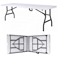Événement temporaire 2.4 m largeur pliable en deux HDPE Table blanche 12 personnes possible Camping jardin banquet extérieur cadre en acier en poudre