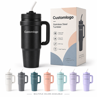 Gobelets isothermes personnalisés en acier inoxydable de 30 oz, à double paroi, réutilisables, portables, étanches, avec poignée et couvercle à paille rabattable, pour le voyage