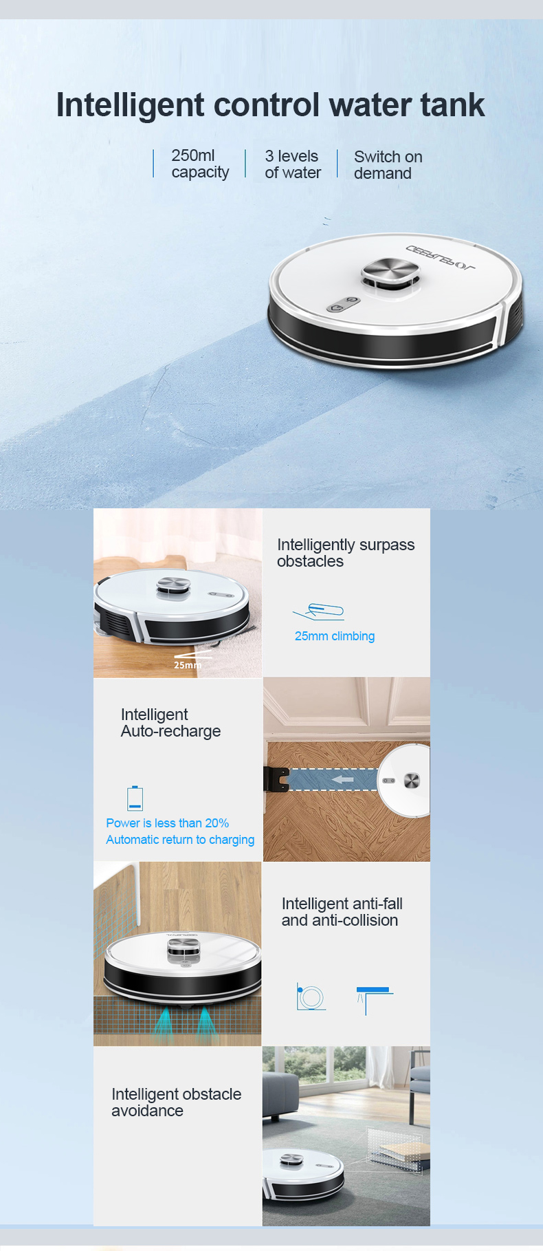 GEERLEPOL Home Appliances Electric Robotic Vacuum Cleaner Mop 2700pa Suction Hard Floor Sweeping Self Cleaning Robot Vacuum