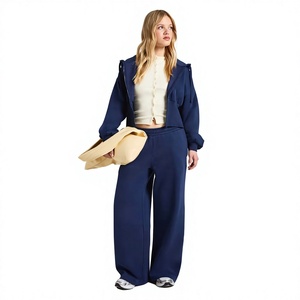 Conjunto Casual de Dos Piezas para Mujer, 100% Algodón, Pantalones Holgados de Primavera, Talla Grande, Sudadera Larga con Capucha, Bordado Sólido, Ecológico y Transpirable - Product Image 1