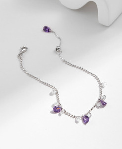 S925 Silver Chain <b>Bracelet</b> With Amethyst And Round Crystal Rhinestones Claw Setting Classic Style Women's Everyday Wear Jewelry - Product Image 5