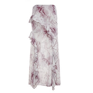 Romantic Breathable Printed Tulle <b>Maxi</b> <b>Skirt</b>-Asymmetrical Ruffle Hem with Natural Waist and <b>Sheer</b> Layer - Product Image 6