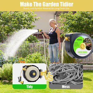 Enrouleur de tuyau d'eau portable automatique de 1/2 pouces Enrouleur de tuyau d'arrosage rétractable mural de 50 pieds et 100 pieds - Product Image 6