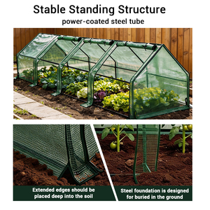 Serre de jardinage moderne à structure en acier robuste, facilement assemblable, avec 4 portes à fermeture éclair enroulables, mini tunnel extérieur anti-UV - Product Image 6