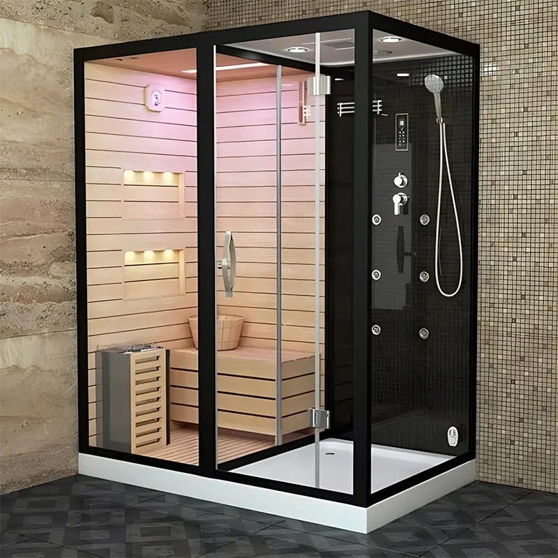 Kamar mandi Sauna uap basah Shower kamar kayu harga rendah dalam ruangan rumah kayu Solid Modern 1 Set Cedar merah dukungan teknis Online 1200W