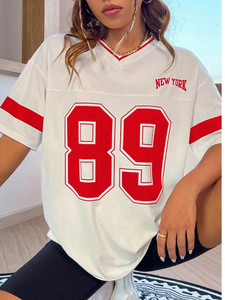 Camiseta gráfica de Nueva York 89 para mujer, camiseta Harajuku para mujer, camiseta transpirable con cuello en V, moda de verano, ropa deportiva holgada sencilla - Product Image 4