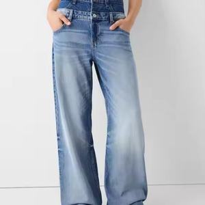 Nuevo Producto, Pantalones Vaqueros de Mezclilla de Corte Recto, Lavados, Holgados, con Parches, Cintura Alta, 100% Algodón, Jeans para Mujer - Product Image 3