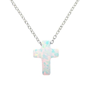Nuovo Design Gioielli Religiosi Assiri da Donna <span class=keywords><strong>Collana</strong></span> <span class=keywords><strong>con</strong></span> Croce Blu in <span class=keywords><strong>Opale</strong></span> Argento Sterling 925 - Product Image 3