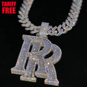 Collar Personalizado de Plata 925 con Letra Doble R Hip Hop, Diamantes Baguette VVS y Moissanita, Cadena y Colgante de Joyería Personalizada Iced Out - Product Image 1