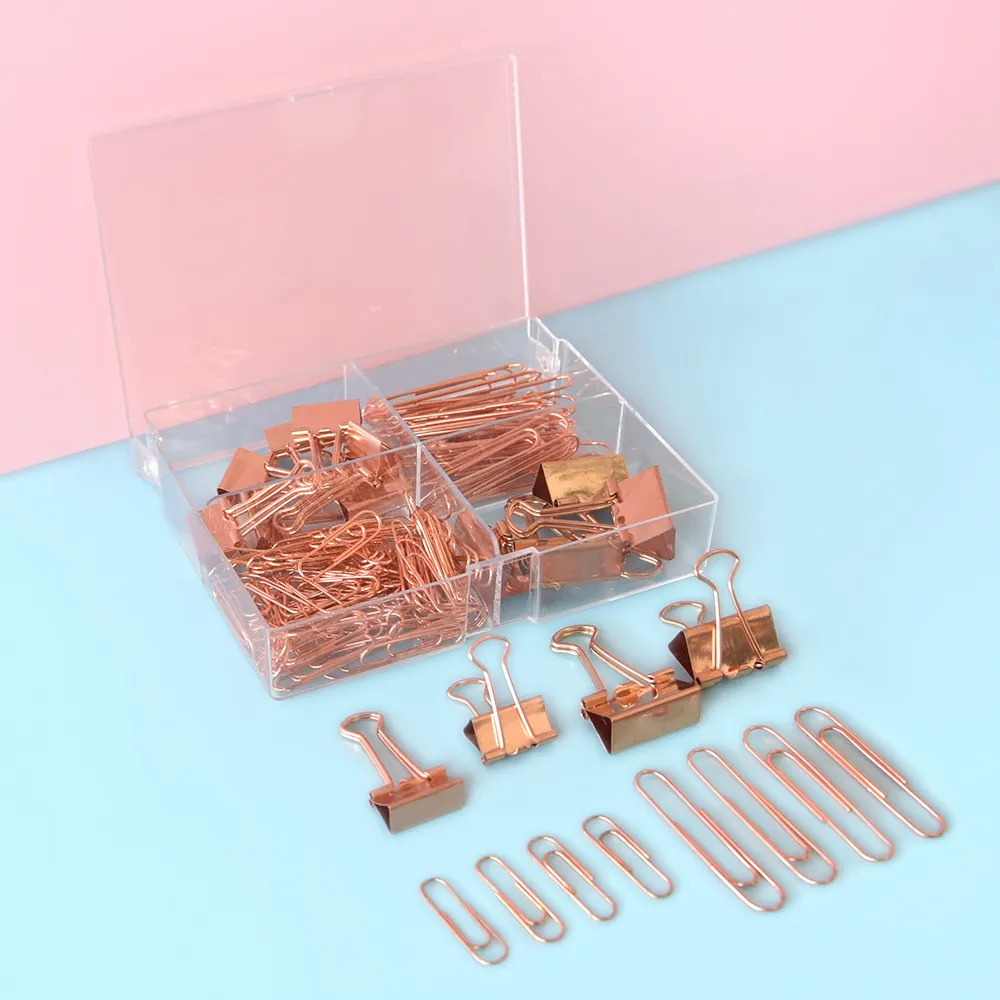Office Supplies and Stationery Set, Rose Gold Office Stationery Set, Office Desk Paper Clips and Binder Clips Set