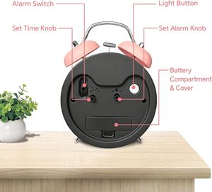 Réveil silencieux à piles en métal et quartz de 4,5 pouces avec fonction snooze et double <span class=keywords><strong>cloche</strong></span>, idéal pour les gros dormeurs, les enfants et les seniors, certifié CE - Product Image 5