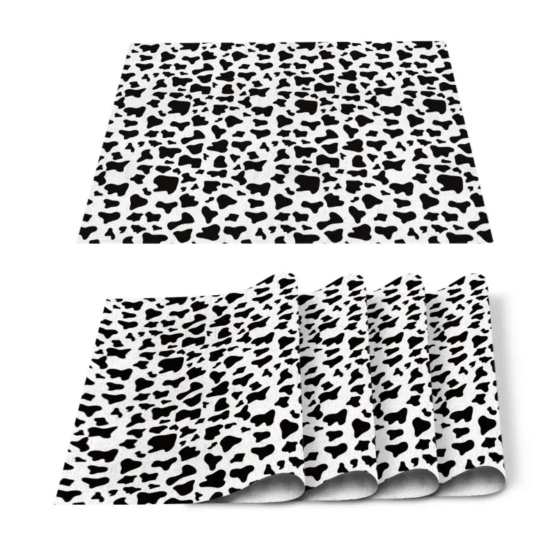 Leopard Print Black and White Stripe Printed Pattern Mesa De Jantar Mat Durable Heat Resistant Banquete Mesa De Jantar Mat Decorativo