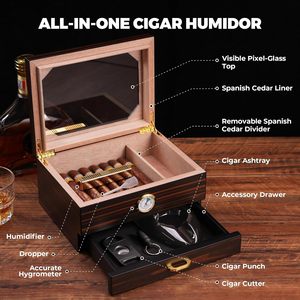 Humidor Rectangular de Cedro Lacado Hecho a Mano con Diseño Clásico, Sistema de Humidificación Fácil, Higrómetro Preciso, Portátil - Product Image 3