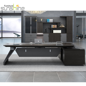 Bureau de direction moderne MFC en forme de L Bureau en contreplaqué <span class=keywords><strong>noir</strong></span> Table de directeur général Ensemble de meubles futuristes pour immeuble de bureaux - Product Image 3