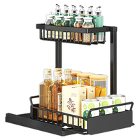 Accessoires de salle de bain sous l'évier : Organisateur de rangement noir pour armoire, étagère de rangement coulissante sous l'évier
