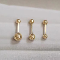 Véritable 9K AU375 Or Perle Ronde Vis Retour Boucles D'oreilles 3 4 5mm Or Boule Boucles D'oreilles pour Fille Bébé