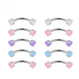 Opal Curved Barbell | 316 Stainless Steel Body <b>Piercing</b> <b>Jewelry</b> <b>Eyebrow</b> Belly Ring Synthetic Opal Gem Barbell - Product Image 1