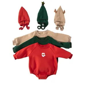 圣诞主题男女通用新生罗柏定制颜色定制柔软长袖按扣精梳棉婴儿连体连帽衫