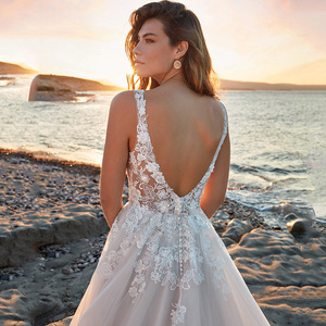 Wedding Dress A-Line V-Neck Lace White Natural Waistline Simple Style Forest Elegant Slimming - Product Image 2