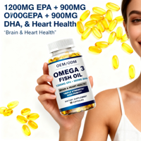 Cápsulas de Aceite de Pescado Natural Omega-3 EPA y DHA, Superalimento para la Salud del Cerebro y el Corazón en Adultos, 60 Cápsulas