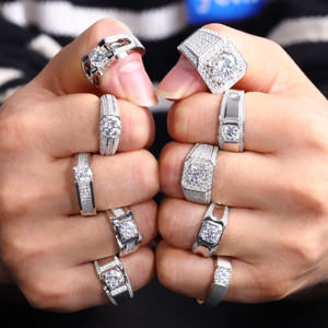 Adam yüzük tasarım 6.5mm 1 karat Moissanite elmas takı 925 ayar gümüş 2023 yeni taş yüzük Moissanite erkek yüzükler - Product Image 1