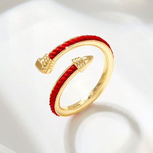 New Year Red <b>String</b> Open Ring <b>Gold</b> Tone Adjustable Index Finger Ring Chinese Style Fashion Jewelry - Product Image 1